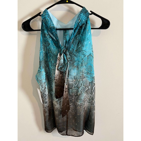 Monograph Pretty Ombre Aqua Brown Gray Bow Back Halter Neck Size 6 - Picture 4 of 7